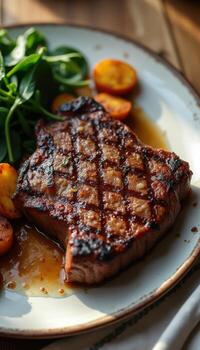 Grilled steak with vegetables on a plate photo