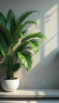 un en conserva planta se sienta en un mesa en frente de un ventana foto