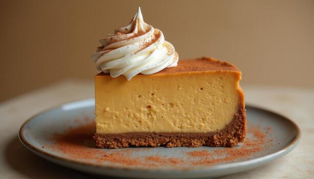 A slice of cheesecake on a plate with whipped cream photo