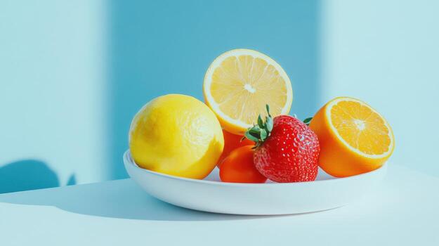 un cuenco de Fruta en un mesa foto