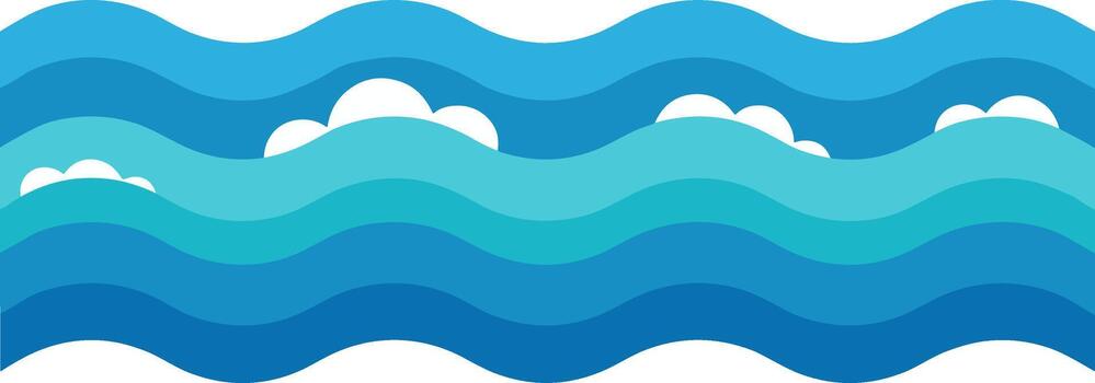 Simple Flat Design Ocean Wave with Cloud Illustration Background vector