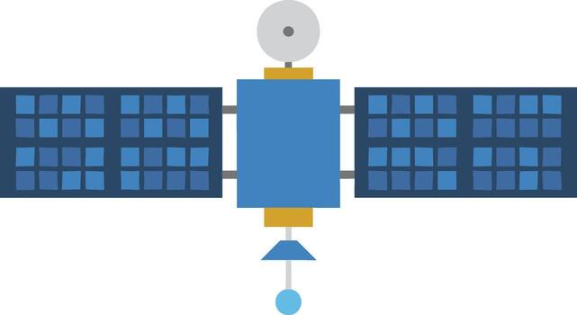 Flat Detailed Satellite in Orbit for Communication and Exploration Icon vector
