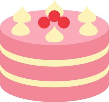 plano estilo delicioso Tres capa pastel con crema y Cereza icono vector