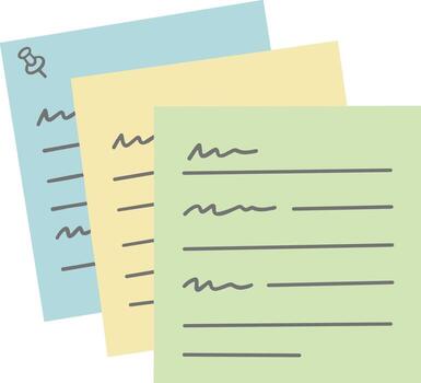 Cute Flat Style Stack of Sticky Note with Push Pin Illustration vector