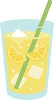 linda plano estilo limonada con hielo y Paja en vaso ilustración vector