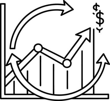 línea Arte financiero grafico con dólar firmar y circular flechas símbolo vector