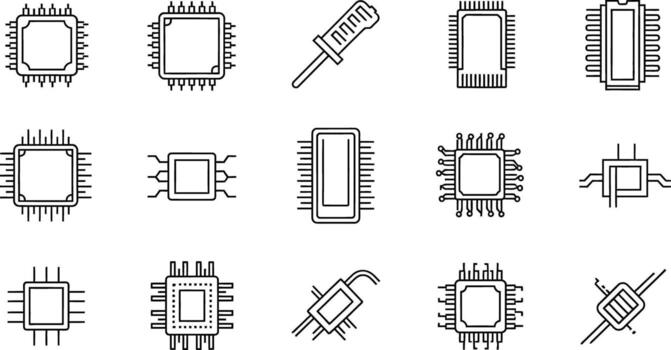 pastilla conjunto , circuito tablero iconos, línea Arte estilo, tecnología componentes, elementos vector