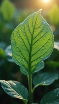 A green leaf is shown in front of the sun photo