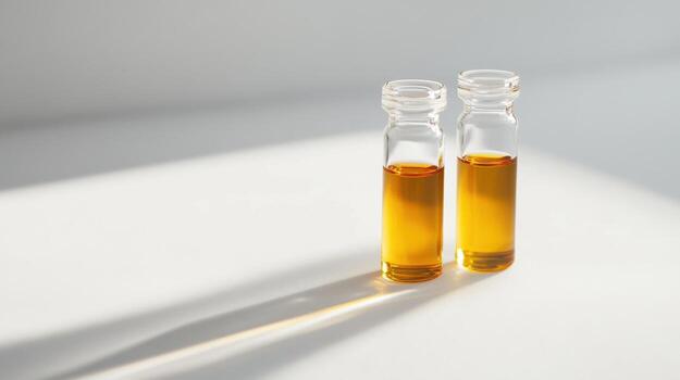 dos vaso viales con líquido en ellos en un blanco superficie foto