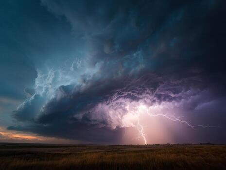 An Impressive Supercell Cloud With A Lightning Strike photo