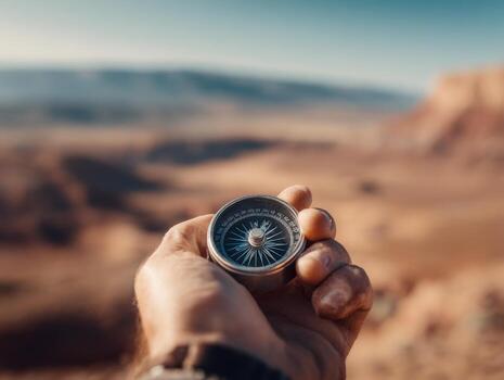 An Explorer Using A Compass To Find The Way photo