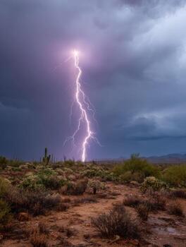 An Intense Desert Storm With A Powerful Lightning Flash photo