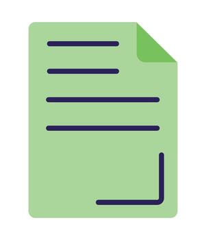 Modern flat document icon with a folded corner and text lines. A simple green paper graphic for office, business, and web concepts. vector