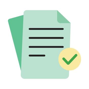 tarea completar y verificado archivo icono. sencillo gráfico símbolo para proyecto éxito, confirmado acuerdos, y papeleo envío. vector