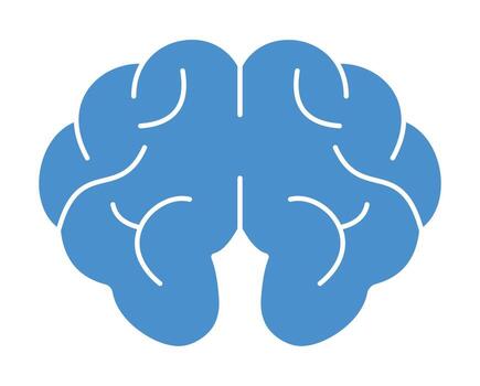 Blue human brain icon in a flat, minimalist style, top view. A simple graphic for intelligence, psychology, and neuroscience concepts. vector