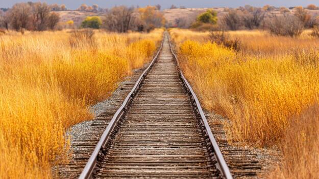 The Path Of Railroad Tracks Through A Golden Field photo