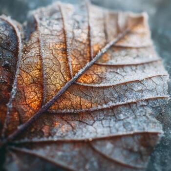 un decadente otoño hoja con escarcha en tarde otoño foto