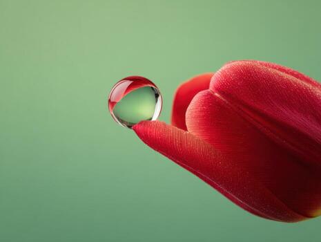 A Pristine Droplet of Water on a Red Tulip Flower photo