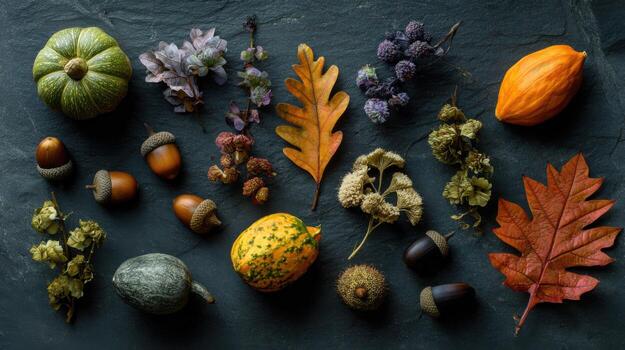 A Bold Autumn Composition on a Dark Stone Background photo