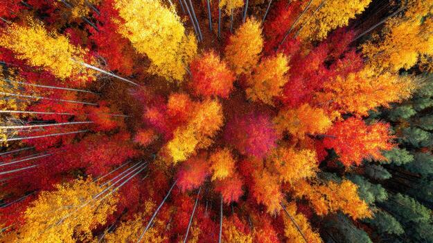 An Aerial Abstract Image of the Fall Forest Ground photo