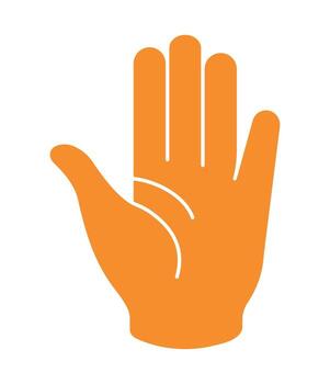 Simple orange hand icon with an open palm. A flat graphic symbol for stop gestures, warnings, high fives, and greeting concepts. vector
