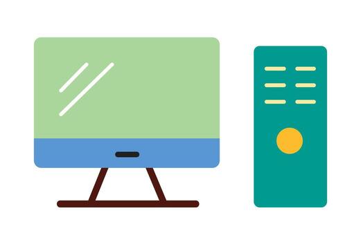 Modern flat design illustration of a desktop computer. Colorful PC workstation icon with a monitor and CPU tower, isolated for technology, business, or office concepts. vector