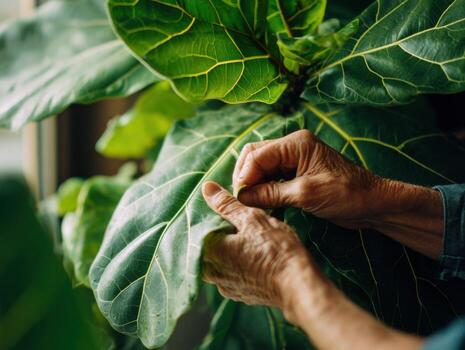 un amable toque nutriendo un violín hoja higo foto