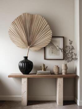 A Minimalist Entrance With A Spear From A Dried Palm Leaf photo