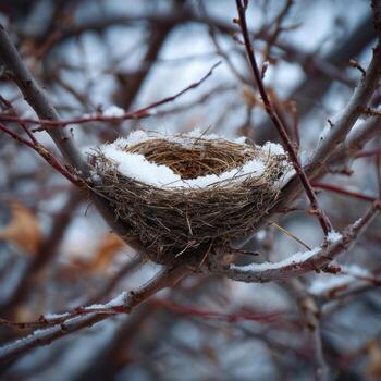 A Winter Nest That Is Empty And Full Of Quiet Snow photo