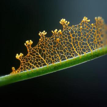 Slime Mold That Glows In A Network On A Grass Blade photo