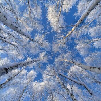 Winter Birch Tree Canopy Creating A Graphic Against The Sky photo