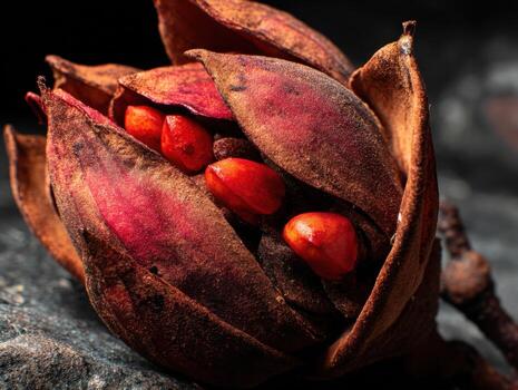 A Macro Photograph Of A Magnolia Seed Pods Velvet Texture photo