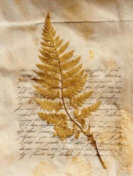 A Fern Leaf Pressed In A Vintage Style On Aged Paper photo
