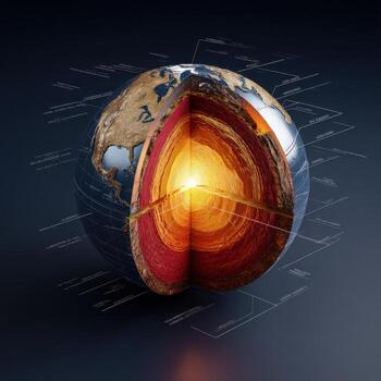 A 3D Render of the Earths Internal Structure in a Cutaway View photo
