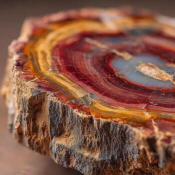 un pulido rebanada de fosilizado madera demostración detallado grano foto