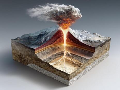 A Detailed Realistic Section of a Volcano with a Magma Reservoir photo