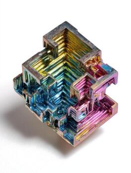 An Artistic Geometric Formation of an Iridescent Bismuth Crystal photo