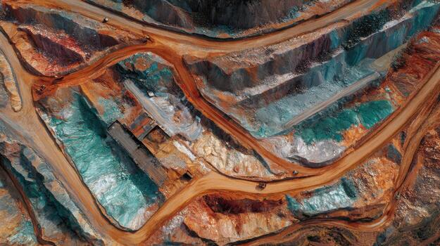 A Vast Open Pit Copper Mine as Seen from an Aerial Drone photo