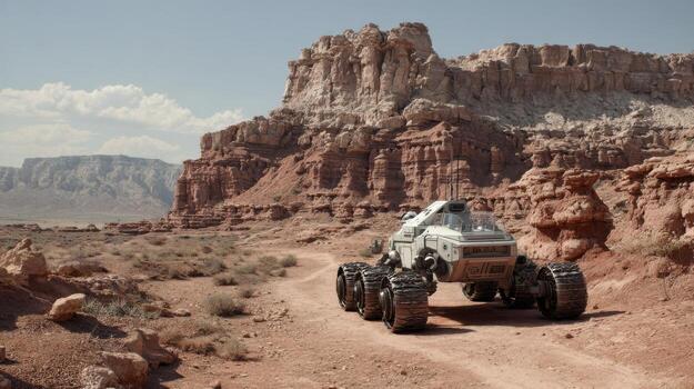 On the Red Planet a Mars Rover is Doing Geological Drilling photo