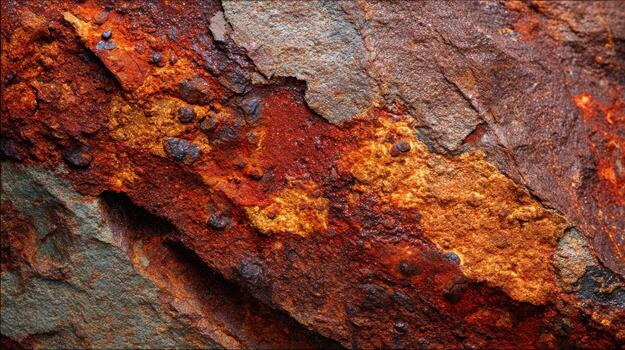 Rust and Mineral Stains Forming a Natural Abstract on a Rock photo