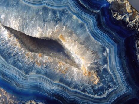 The Intricate Crystal Structure of a Blue Agate Geode in Macro photo
