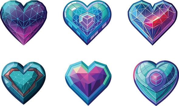 A set of six heart shaped objects vector