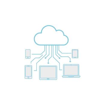Data Cloud Computing Diagram Strategic Solution for Data Analytics and Management, optimizing System Performance and Efficiency across connected devices vector