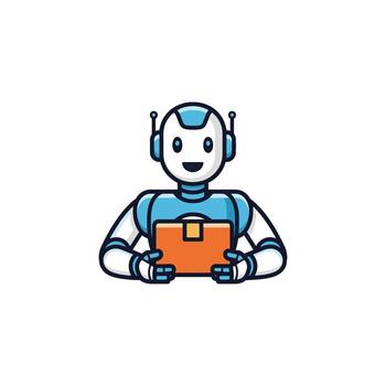 ai robot entrega Servicio muestra evolución en automatización esta humanoide androide larva del moscardón ofertas inteligente asistente apoyo para Envío logística y paquete paquete o empaquetar Progreso vector