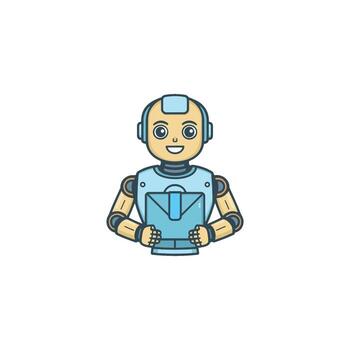 AI robot humanoid courier for package delivery and logistic shipping. A bot service using robotics, automation, and artificial intelligence technology vector