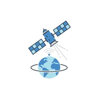 Data Science Satellite Transmitting Data to Earth for Global Data Analytics and AI System Growth vector