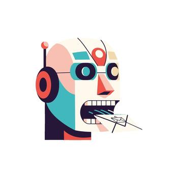 AI Brain Robot Intelligence, Imagination, and Contemplation in Vibrant Colours vector