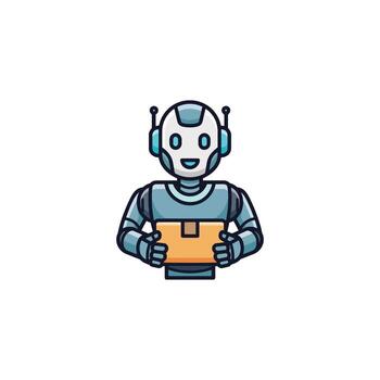 simpático ai robot entregando un paquete, simbolizando eficiente automatización y avanzado robótica para moderno logística y tecnológico Servicio evolución vector