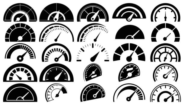 Speedometer and Gauge Icons Set for Performance and Measurement vector