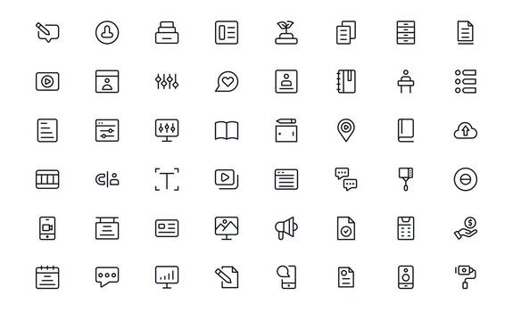 mínimo contenido creación íconos embalar. ilustraciones de blogueando, transmisión, edición, y social medios de comunicación en un pulcro mínimo estilo para web y móvil usar. vector